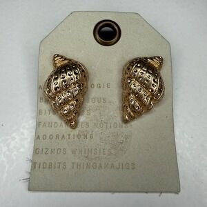Anthropologie Gold Shell Stud Earrings Textured Conch Seashell Coastal Jewelry